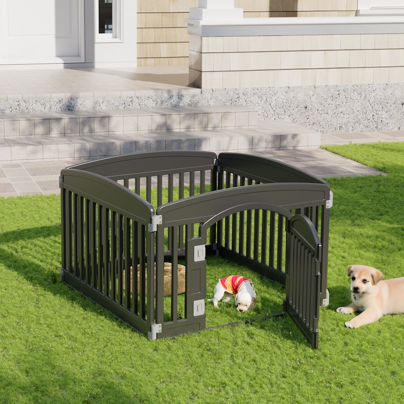 24-Inch Plastic Pet Playpen with Locking Door, Foldable Dog Fence for Indoor and Outdoor Use