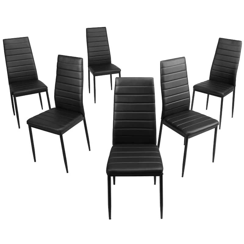 Set of 6 Black Dining Chairs with High Backrest and Steel Frame Anti-Scratch Foot Caps for Kitchen and Bistro