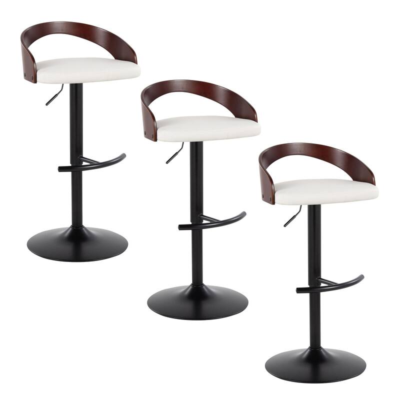 Porch & Den Stavenger Adjustable Bar Stool with Black Metal Base & Rounded T Footrest (Set of 3)