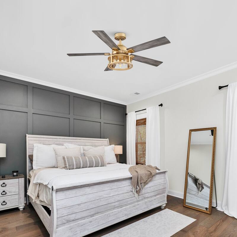 52" Gold Mesh Reversible 5-Blade LED Ceiling Fan with Remote
