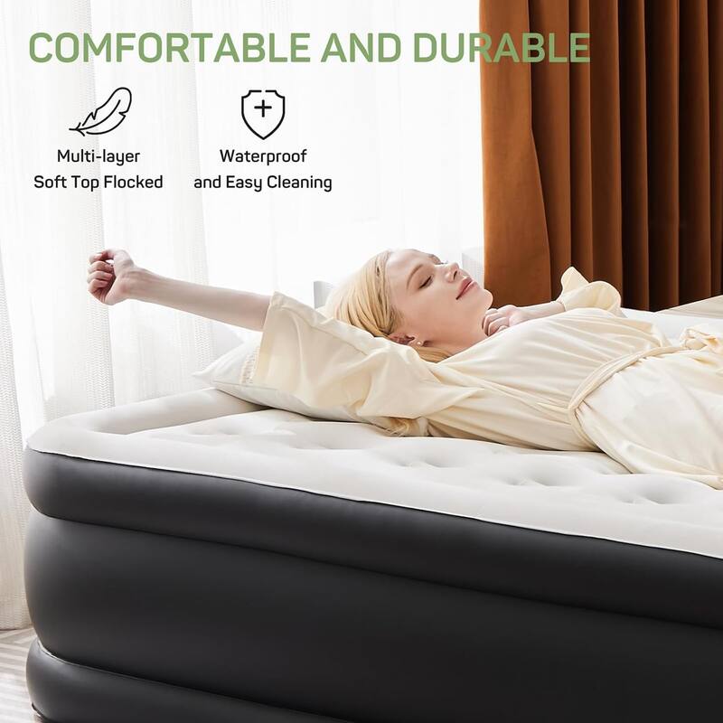 16 in. Twin Air Mattress Inflatable Blow up Portable Camping Bed with Built in Pump
