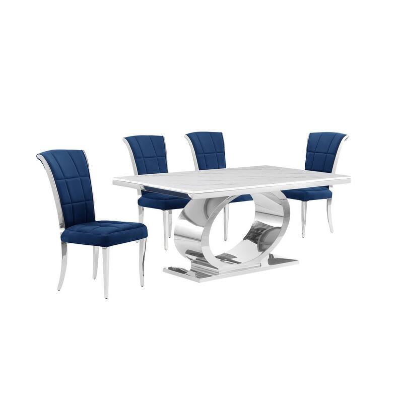 Best Quality Furniture D430/1-SC320-7 Dining Set with 68" White Marble Top