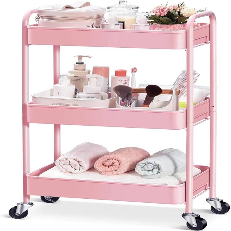 3-Tier Rolling Cart - 12"D x 17.3"W x 31.1"H - Pink