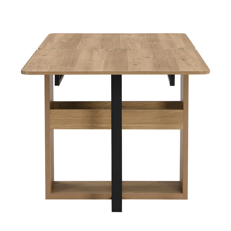 Roomfitters Modern 63" 5-Piece Extendable Dining Table Set with Storage Rack, Foldable Square Table and 4 PU Chairs