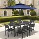 Option Black Table with Navy Blue Umbrella