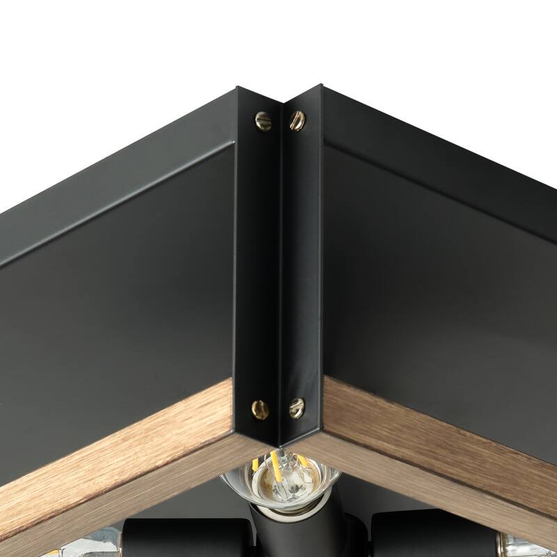 Farmhouse 4-Light Matte Black Square Flush Mount Ceiling Light Fixture