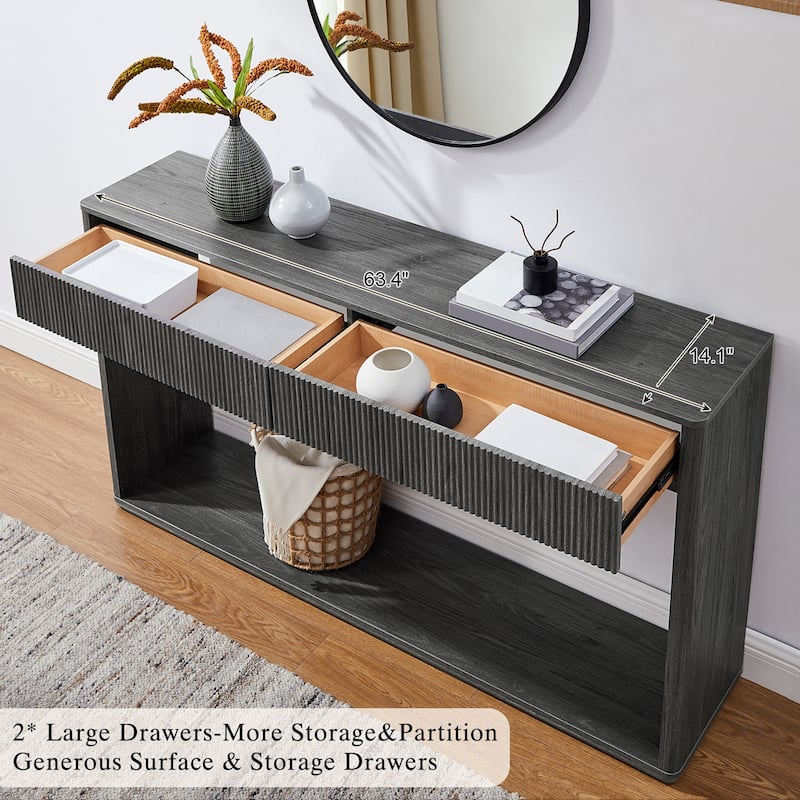 63" Modern Fluted 2 Drawers Entryway Table, Console Table, Sofa Table