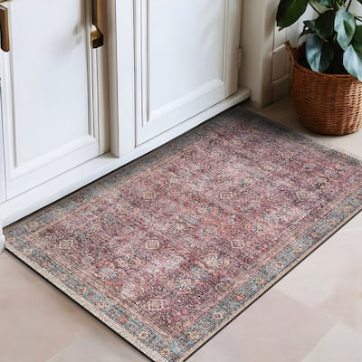 World Rug Gallery Distressed Vintage Bordered Machine Washable Area Rug