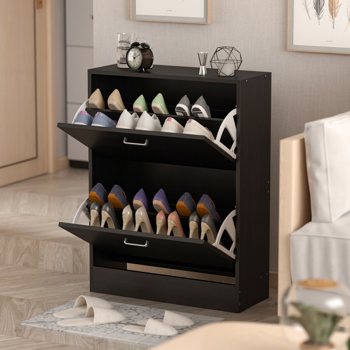 https://ak1.ostkcdn.com/images/products/is/images/direct/52601a4289dbcc22fce9bb30ee88ce93223c22da/Kerrogee-2-Drawes-Shoe-Cabinet---4-Tiers-Shoe-Rack---Up-to-12-Pairs.jpg
