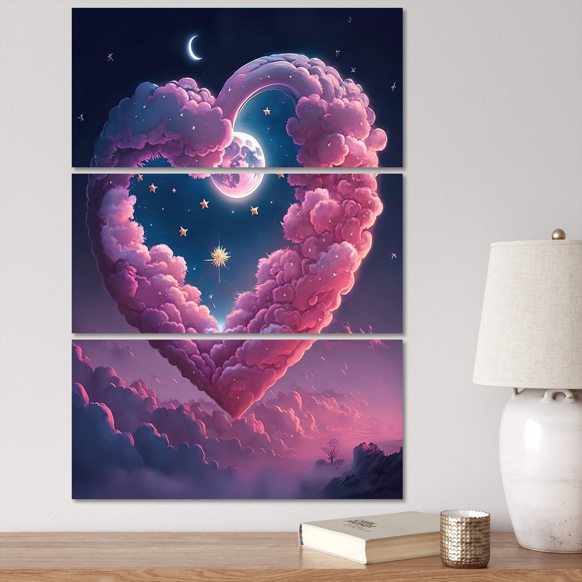 Designart Cotton Candy Cloud Heart I Romantic Abstract Canvas Art Print -  3 Panels - Bed Bath & Beyond - 38244060