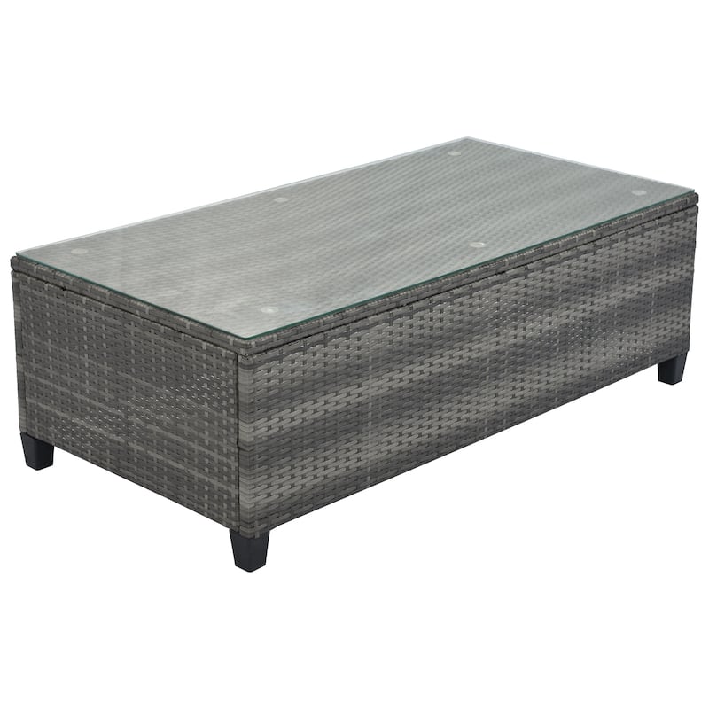8-Piece Outdoor Patio Wicker Half-Moon Sectional Sofa Set with Rectangular Coffee Table