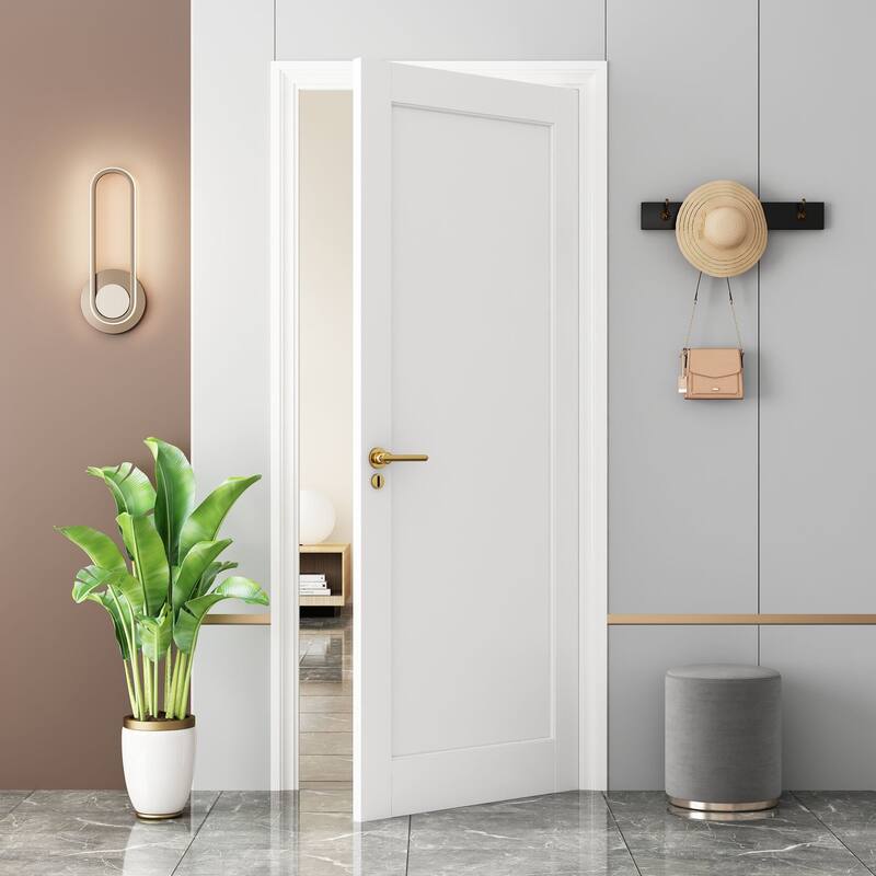 80 in. Primed 1 Panel Solid Wood Primed Interior Shaker Standard Door Slab Pre-Finished Single Panel