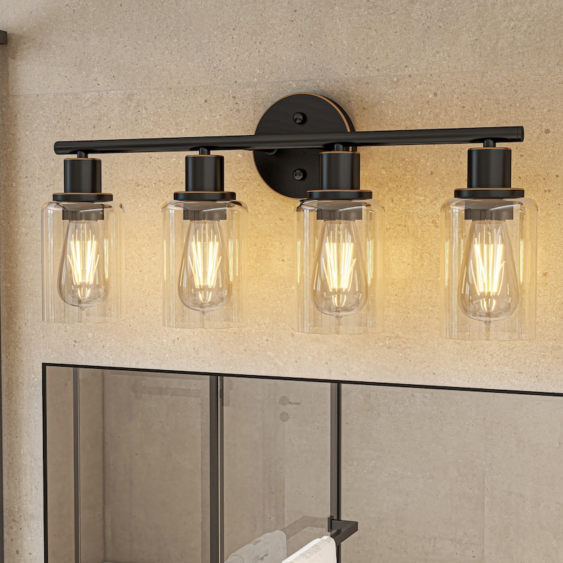 4-Light Clear Glass Shade Dimmable Bathroom Vanity Lights Wall Sconces