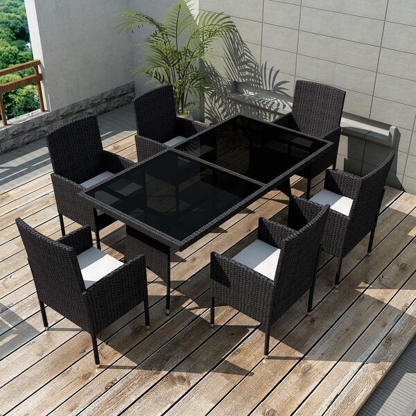 vidaXL Outdoor Dining Set 13 Pieces Rattan Wicker Black Chair Seat