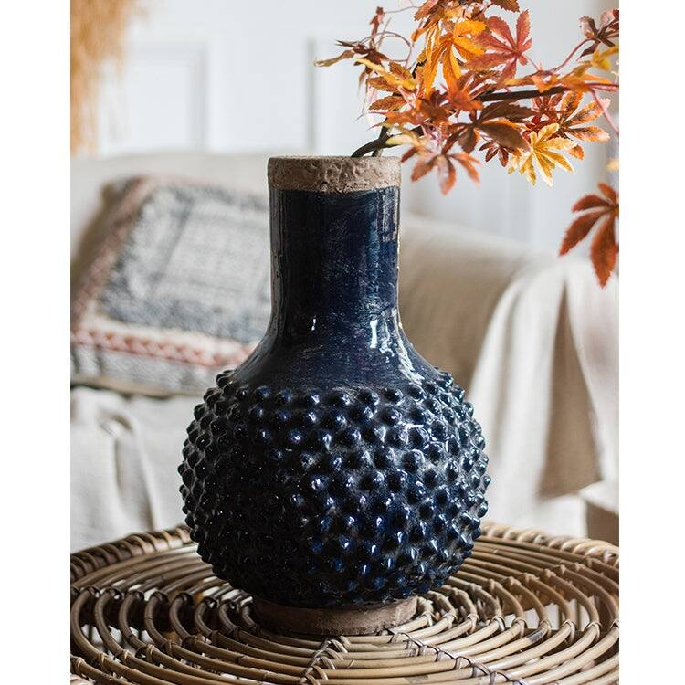 RusticReach Large South East Asia Navy Blue Domo Coarse Pottery Vase