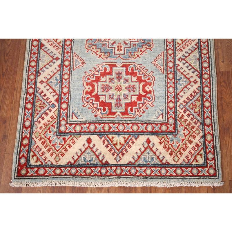 Light Blue Kazak Accent Rug Hand-Knotted Traditional Wool Carpet - 2'9" x 4'0"