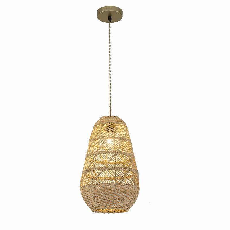 Kai 1-Light Rattan Pendant, Coastal Boho Japandi - Handwoven - 10" Wide