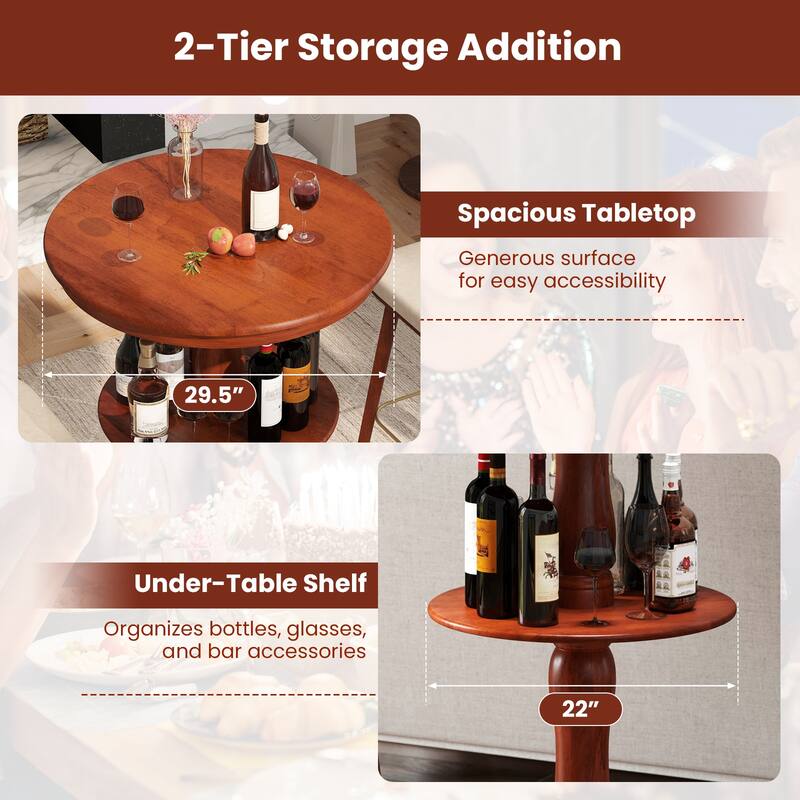 Gymax 2PCS 2-Tier Round High Top Table w/ Storage Shelf & Pedestal