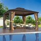 preview thumbnail 73 of 142, Outdoor Hardtop Gazebo Pergola w Galvanized Steel Roof and Aluminum Frame, Prime Curtains and nettings include
