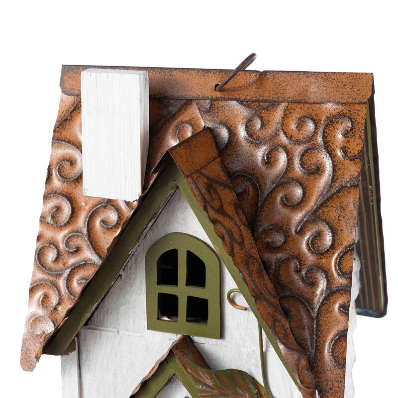 Glitzhome 24.25"H Oversized Washed Blue or White 3-Tiered Solid Wood Villa Decorative Outdoor Garden Birdhouse