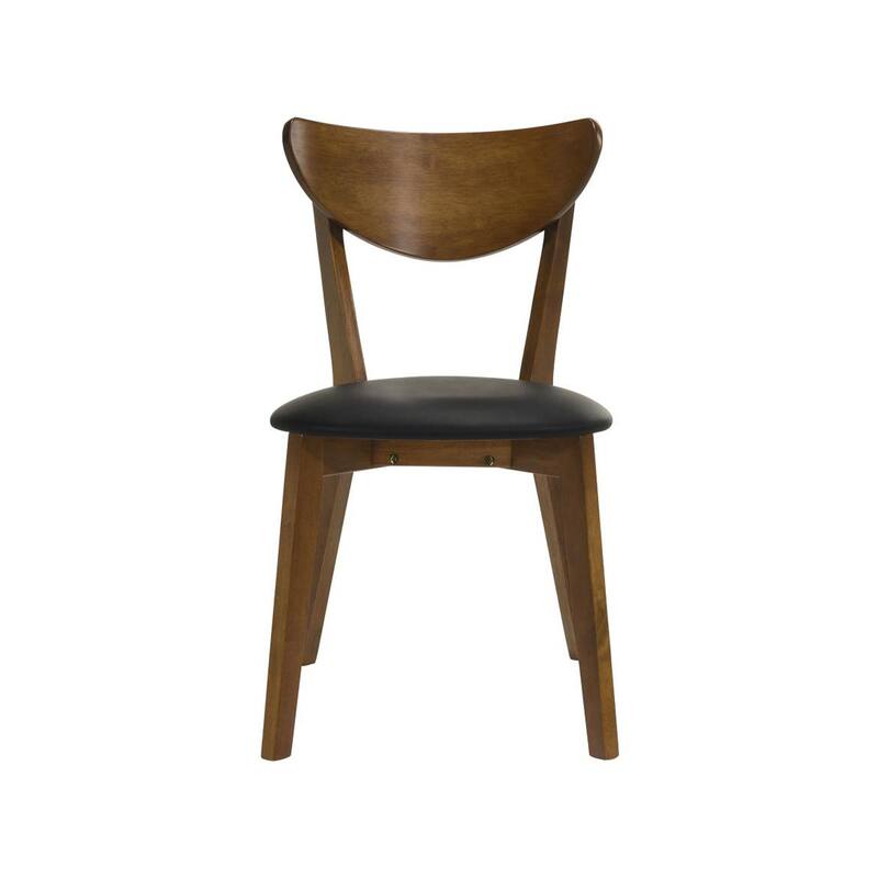 Set of 2 Dining Chairs With Black Leatherette Seat, Dark Walnut