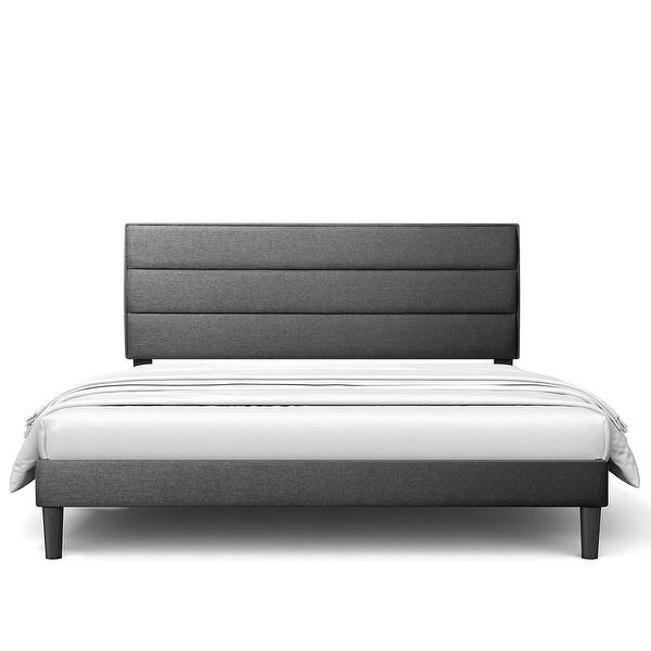 King Size Bed Frame Modern Horizontal Panel Upholstered Low Profile
