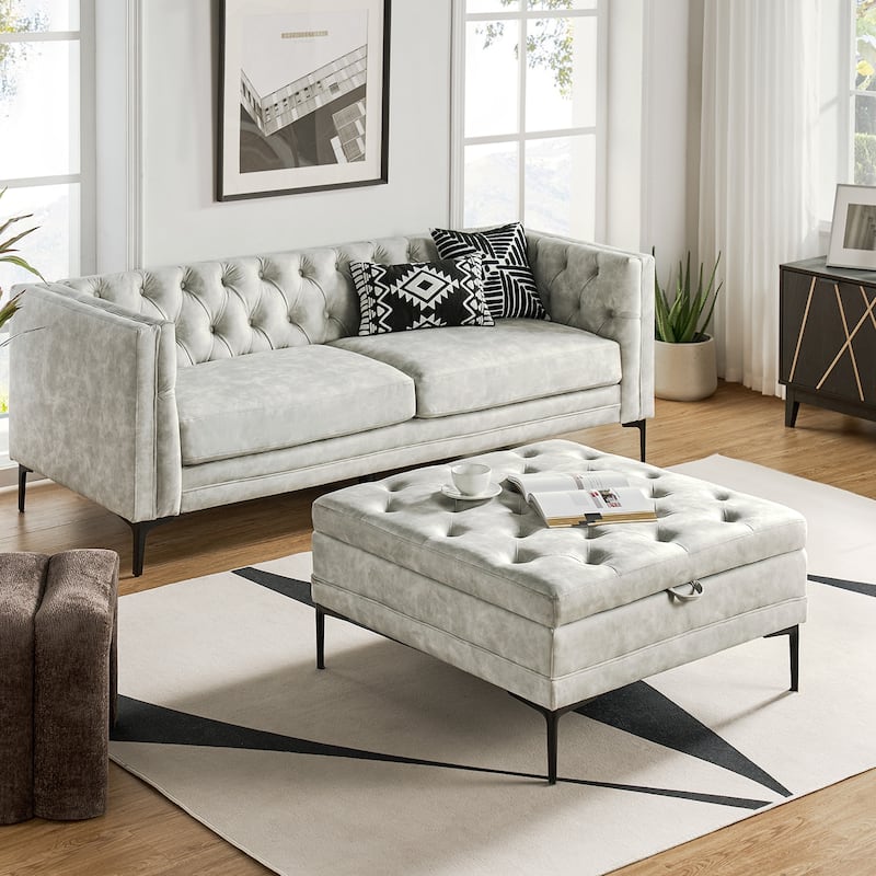 Ipiutak Modern 2 - Piece Upholstered Button-tufted Sectional with Storage Ottoman
