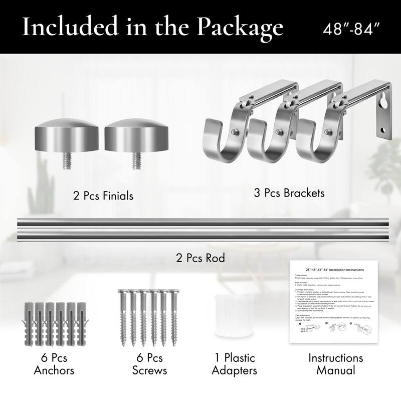 Meriville 1-Inch Diameter End Cap Single Window Curtain Rod