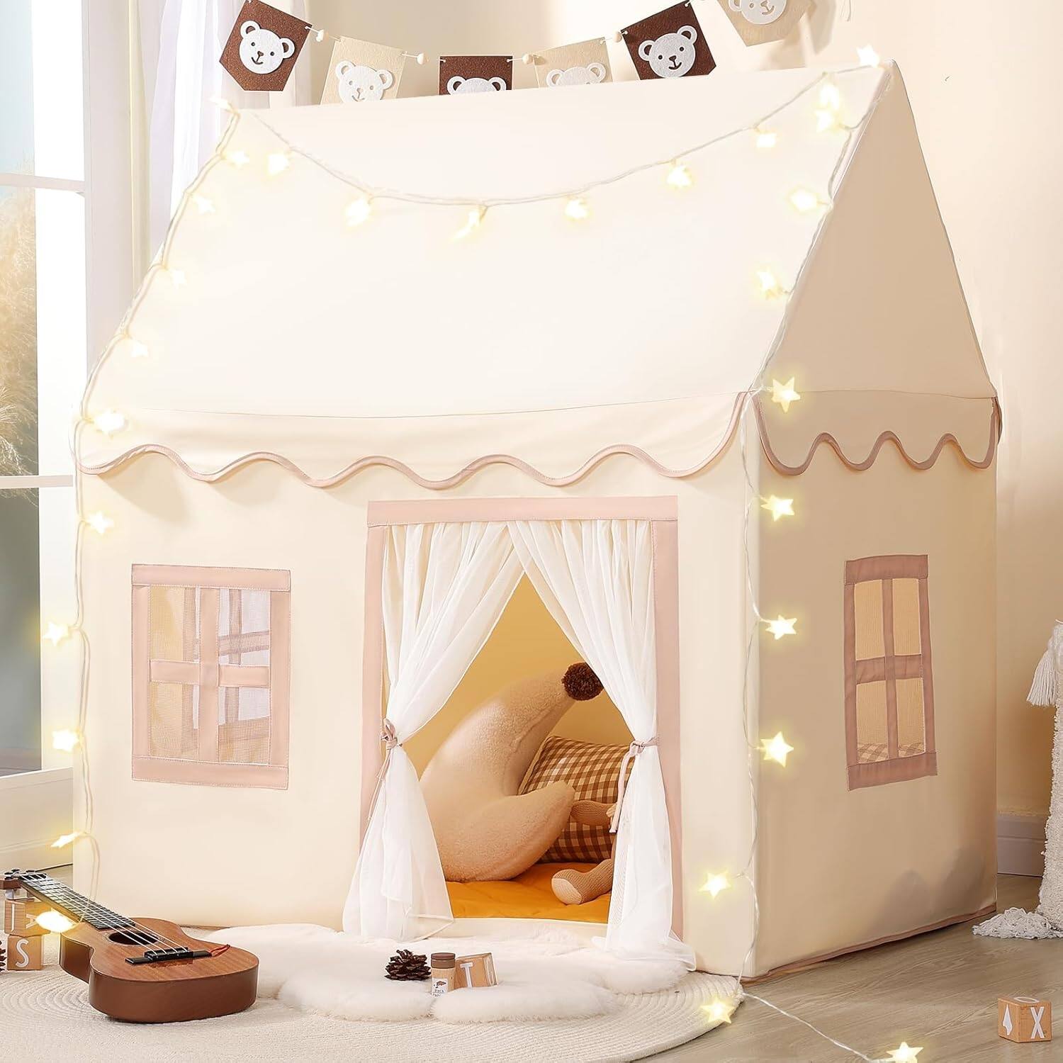 thumbnail image 2 of Kids Play Tent With Star Lights & Mat - 57x35x47 Indoor Outdoor Playhouse 2 of 4