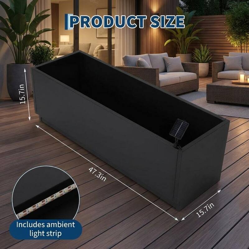 LED Metal Planter Box, with Exterior Light Strips & Controller