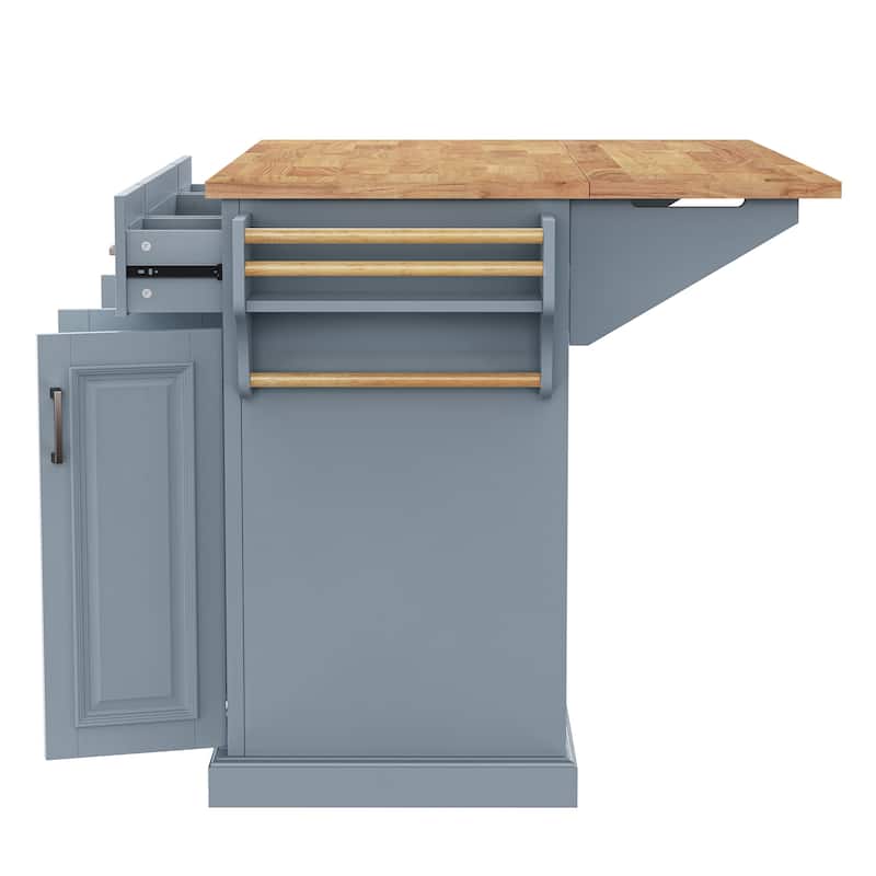 54" Wood Rolling Kitchen Island with Drop Leaf,4 Doors and 3 Drawers