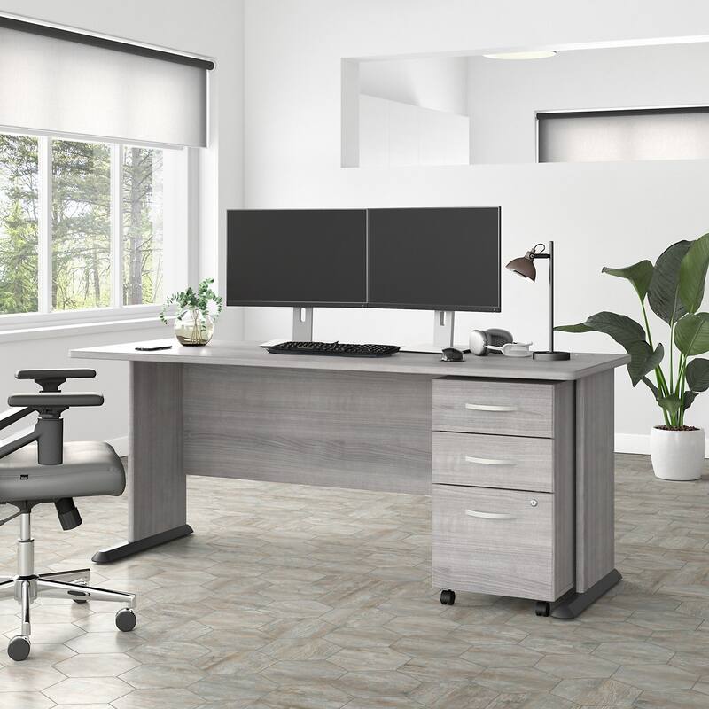 Studio A 72W Computer Desk with Drawers by Bush Business Furniture - Platinum Gray