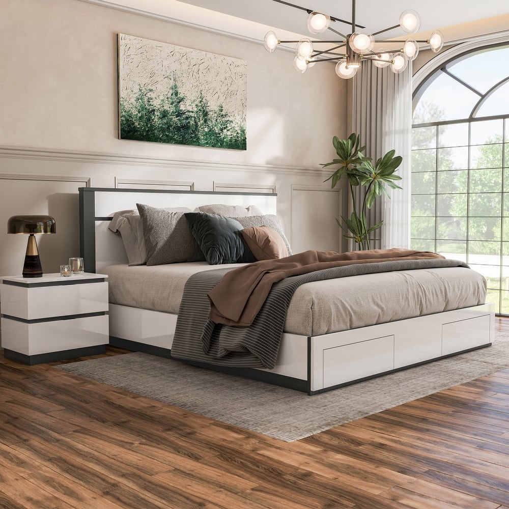 Furniture of America Conjira Modern 2-Piece White Wood Storage Bed and Nightstand Set