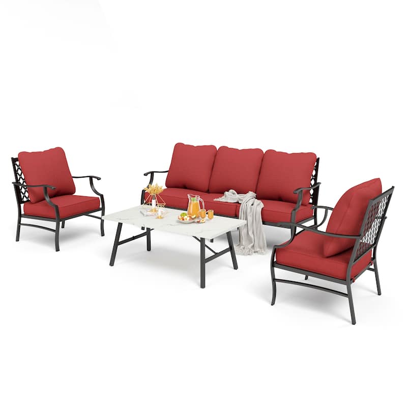 MAISON ARTS 4/5-Piece Patio Conversation Sets, Sofa Set with 2 xSingle Sofa Chairs, 1 x 3-seater Sofa and Coffee Table/Ottomans