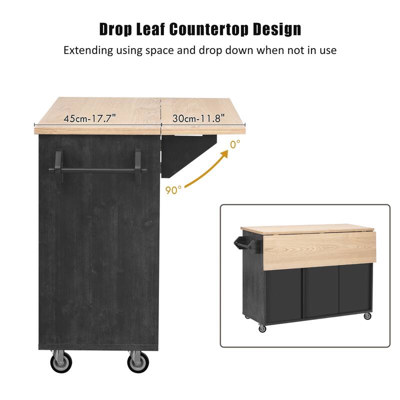 Kitchen Island with Drop Leaf and Towel Rack