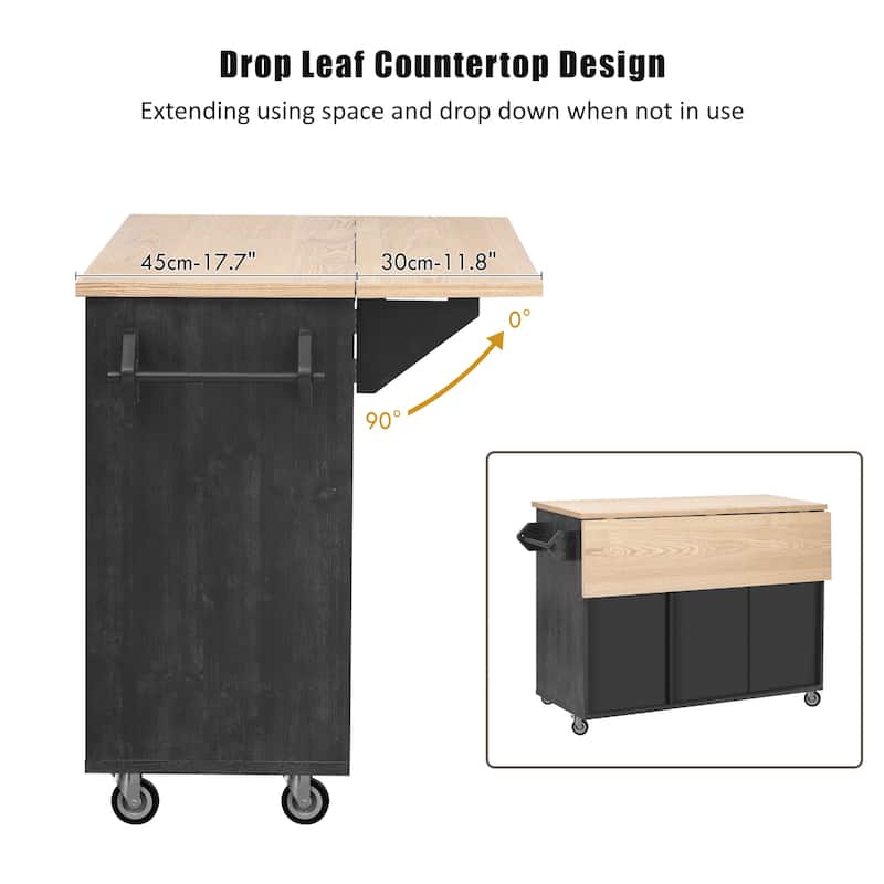Kyle Geometric Twill Textured Design Kitchen Island with Drop Leaf(51-in x30-in x36-in)