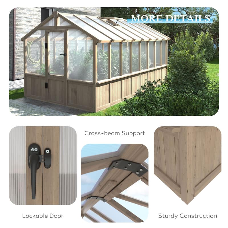 VEIKOUS Walk-in Wooden Greenhouse for Outside, Garden and Backyard, Light Mocha Brown