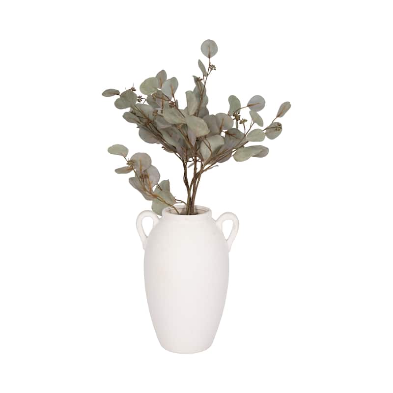 Sagebrook Home Neutral Stoneware White Textured Amphora Jug with Handles Vase