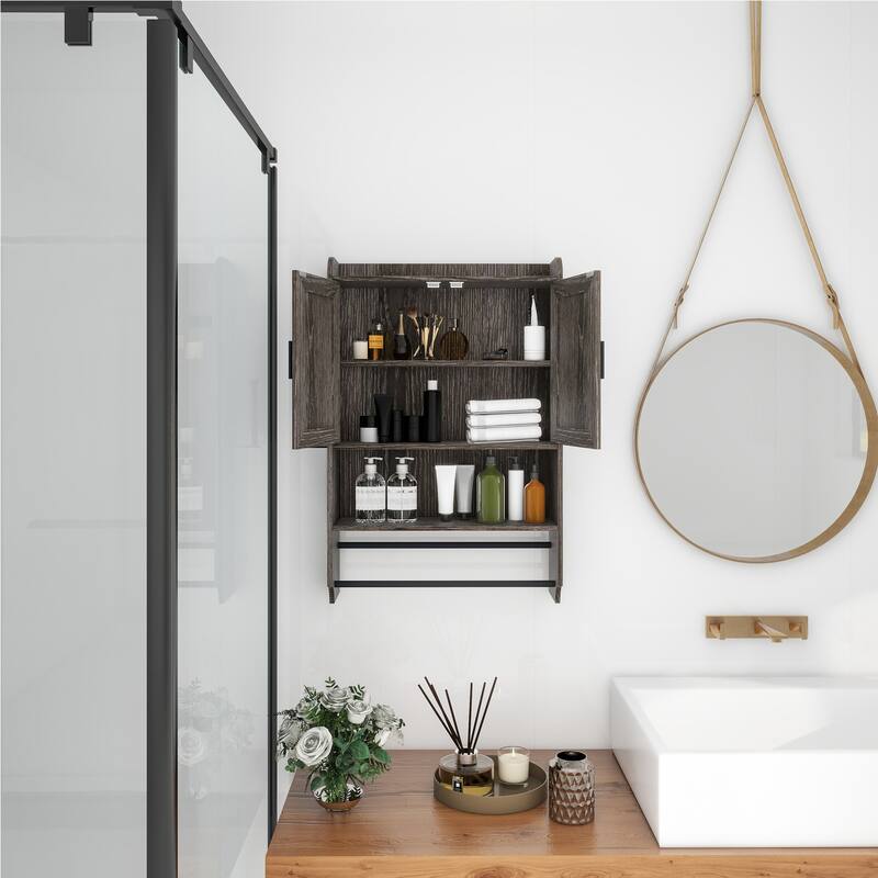 Bathroom Wall Cabinet with Doors,Adjustable Shelf,Towel Bar and Paper Holder, Over The Toilet Storage Cabinet, Medicine Cabinet