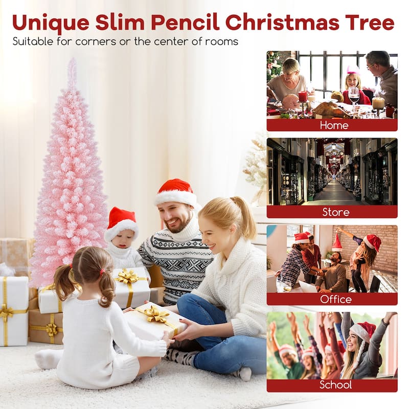 Gymax 5/7/8/6 FT Artificial Pink Christmas Tree w/ 328/635/1000/460
