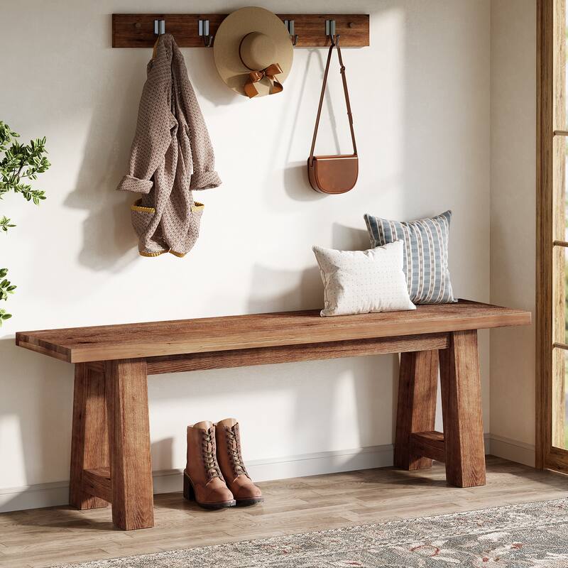 55" Farmhouse Long Bench for Entryway, Dining Room, Hallway - Brown