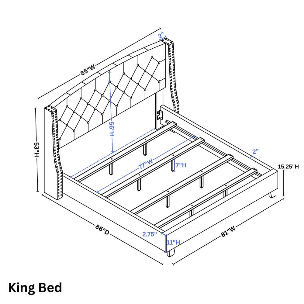 Roundhill Furniture Belize 3-Piece Upholstered Bedroom Set Tufted Wingback Bed with Two Nightstands