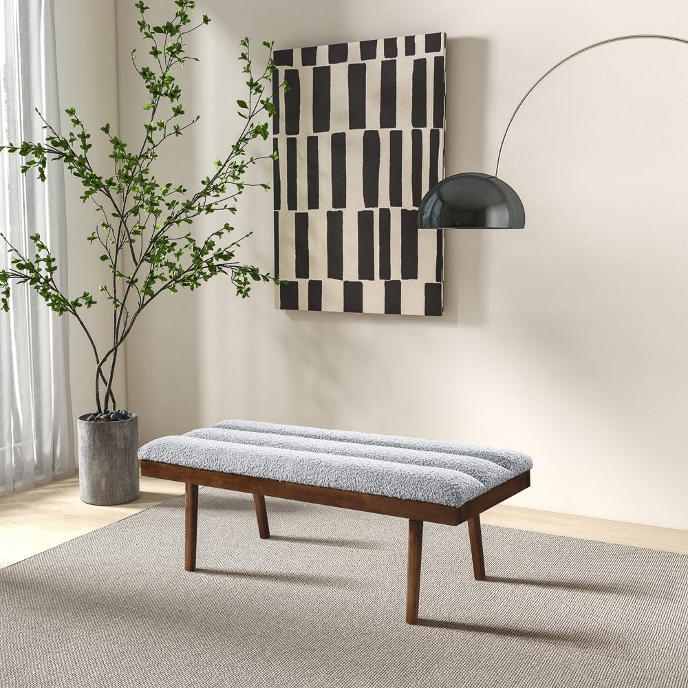 GDFStudio - Troni Modern Soft Boucle Upholstery Bench with High-density Foam Seat & Solid Wood Removable Legs - 48"W