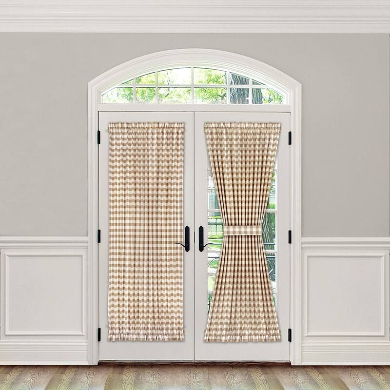 Buffalo Check Rod Pocket Door Panel and Tieback - 54x72 - Taupe