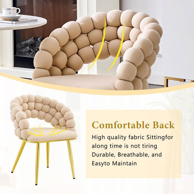 Set of 2 Puffy Bubble Velvet Dining Chairs with Ball Chain Design