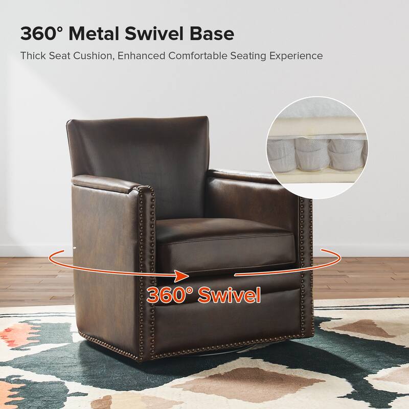 Pascual Classic Genuine Leather Swivel Chair With Nailhead Trim Arm Set of 2 by HULALA HOME