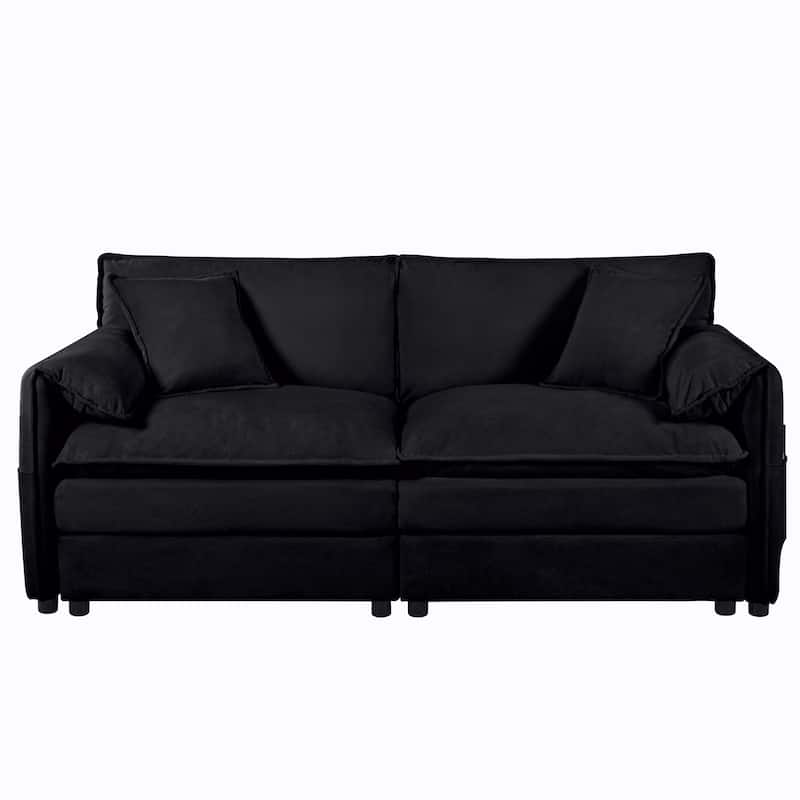 Chenille Loveseat Upholstered Deep Seat Sofa with 2 Movable Ottomans and 2 Pillows Love Seat Modular Couch for Apartment