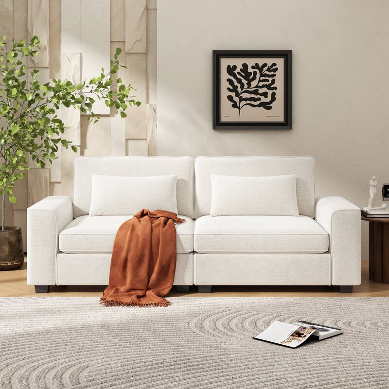 Living Room Fabric Sofa, 79.5" Modern Loveseat Sofa with Wide Armrests and Plush Cushions, for Apartment, Bedroom