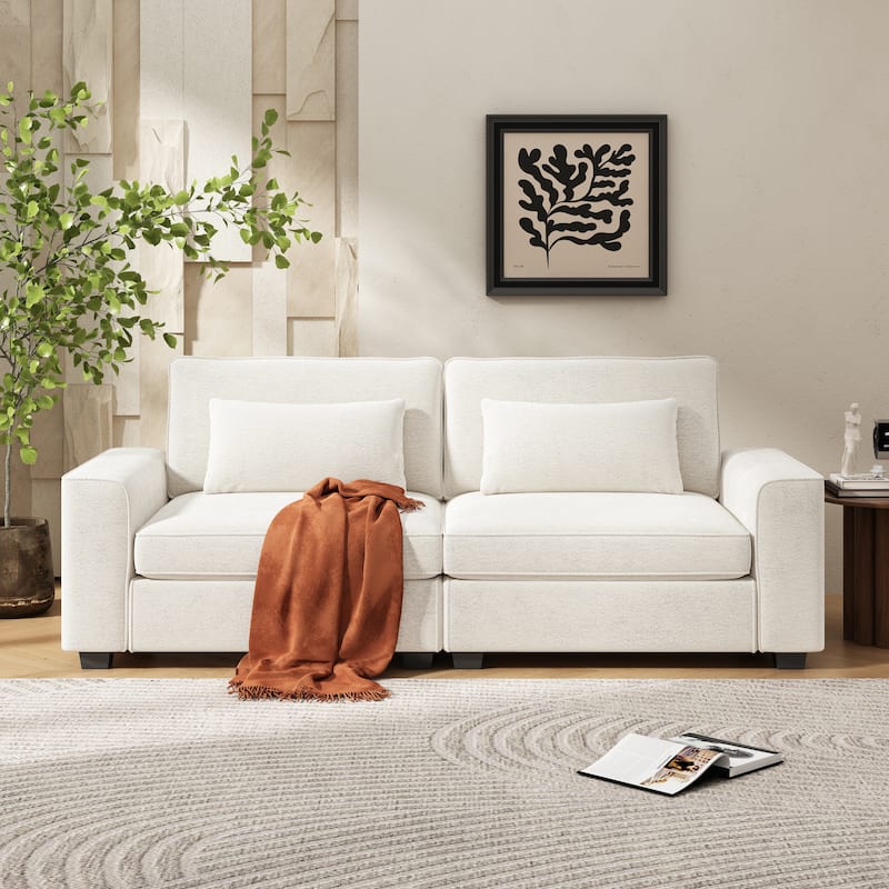 Modern Fabric Loveseat with Plush Cushions and 2 Pillow Upholstered Deep Seat Sofa, Solid Wood Frame Lounge Couch
