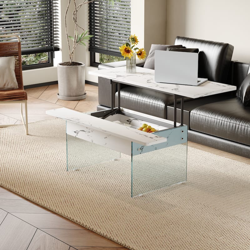 Modern Multifunctional Lift Coffee Table with Storage Space, Non-slip Feet and Lift Top, for Living Room